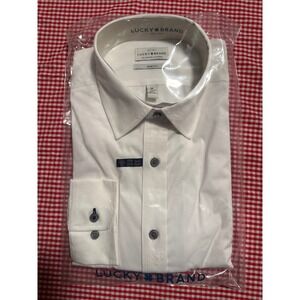 Lucky Brand Mens Slim Fit White Dress Shirt Size Medium 15 15 1/2 34 35 HLU4737